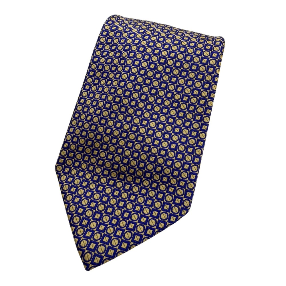 Brooks Brothers Tie Mens 59" Blue Gold Geometric Silk Woven Classic Necktie